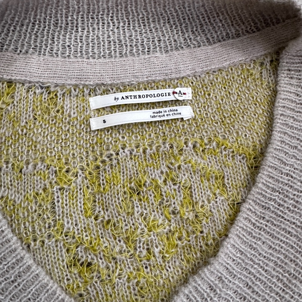 ANTHROPOLOGIE Lucila Sweater Floral Yellow Tan Distressed size small - Picture 3 of 6